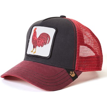 Boné trucker vermelho e preto galo Barnyard King da Goorin Bros.