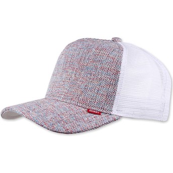 Boné trucker branco, vermelho e azul manchada Colored Linen da Djinns
