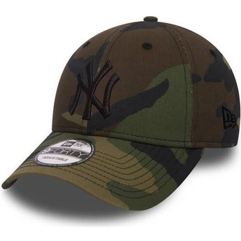 Boné curvo camuflagem com logo preto ajustável 9FORTY Essential da New York Yankees MLB da New Era