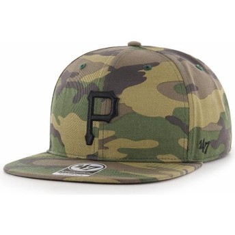 Boné plano camuflagem snapback com logo preto da Pittsburgh Pirates MLB Captain Grove da 47 Brand