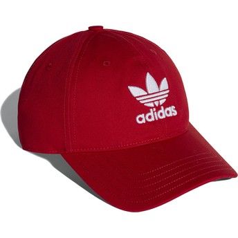 Boné curvo vermelho ajustável Trefoil Classic da Adidas