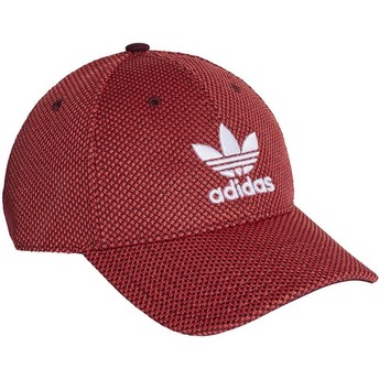 Boné curvo vermelho e preto com logo branco Trefoil Primeknit da Adidas