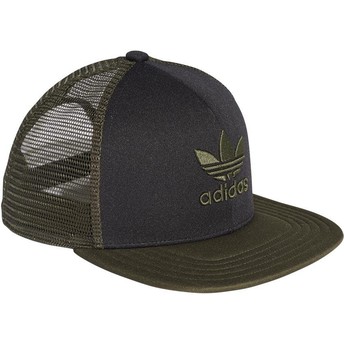 Boné trucker preto e verde com logo verde Trefoil Heritage da Adidas