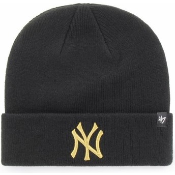 Gorro preto com logo ouro da New York Yankees MLB Cuff Knit Metallic da 47 Brand