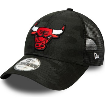 Boné curvo camuflagem preto ajustável 9FORTY Home Field da Chicago Bulls NBA da New Era