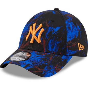 Boné curvo azul ajustável com logo laranja 9FORTY Ray Scape da New York Yankees MLB da New Era