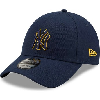 Boné curvo azul marinho ajustável com logo azul e amarelo 9FORTY Pop Outline da New York Yankees MLB da New Era
