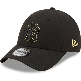 Boné curvo preto ajustável 9FORTY Black And Gold da New York Yankees MLB da New Era