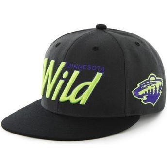 Boné plano preto snapback com logo com letras dos Minnesota Wild NHL da 47 Brand