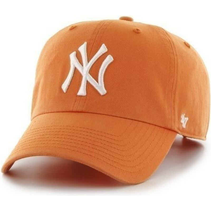 bone-curvo-laranja-com-logo-frontal-grande-dos-mlb-new-york-yankees-da-47-brand