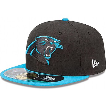 Boné plano preto justo 59FIFTY Authentic On-Field Game dos Carolina Panthers NFL da New Era