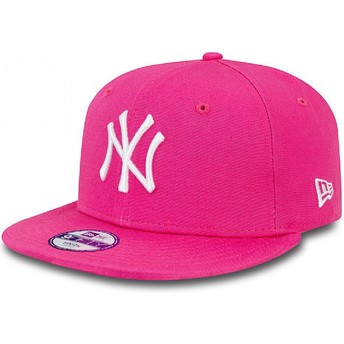 Boné plano rosa snapback para criança 9FIFTY Essential dos New York Yankees MLB da New Era